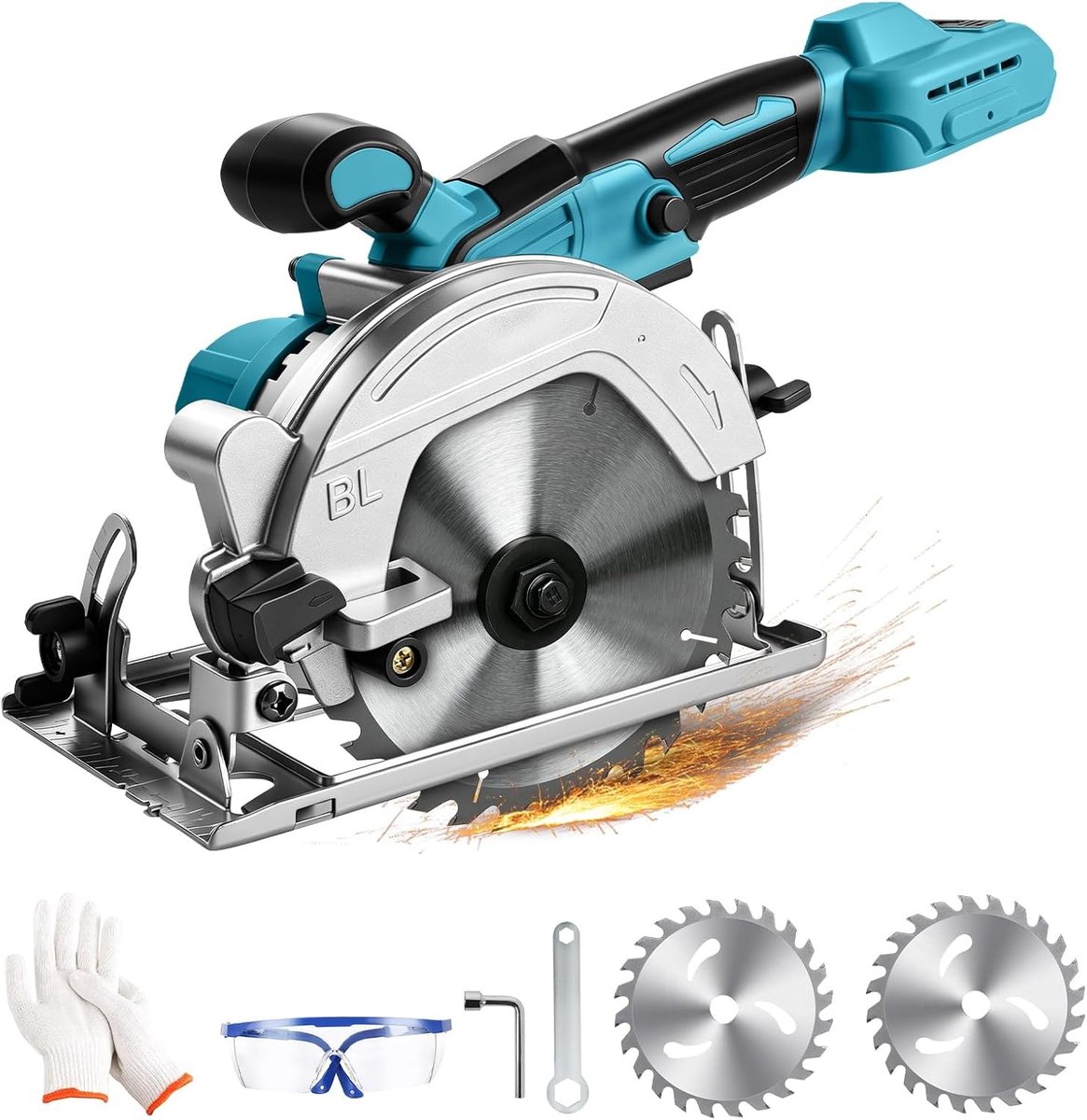 Draadloze cirkelzaag 140 mm voor 18 V accu, borstelloze motor 0-6500 rpm, 0-45° zaakhoek, snijdiepte 45 mm (90°) en 25 mm (45°) voor hout, kunststof en PVC.