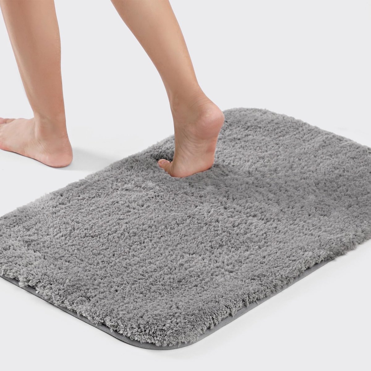 Badmat 40x60 cm - Hoogpolig Microvezel - Antislip TPR - Grijs