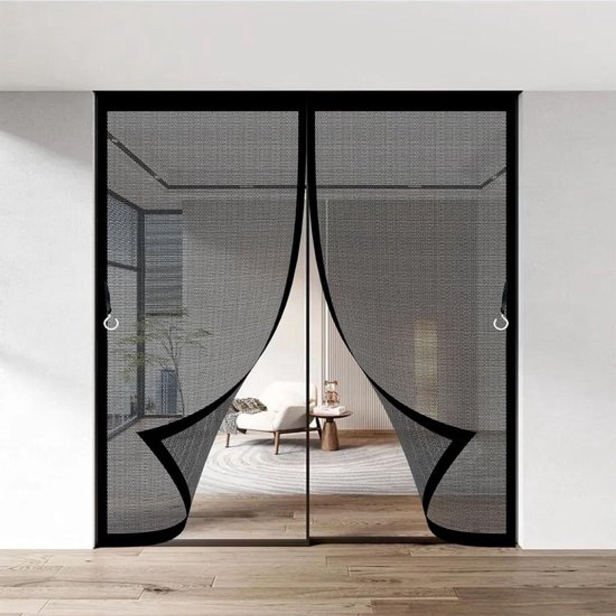 Muggenhor Raam - Horrengordijn Vliegenraam - Insecten Buiten Houden - Automatische Magnetische Sluiting - 116 x 212 cm - Zwart