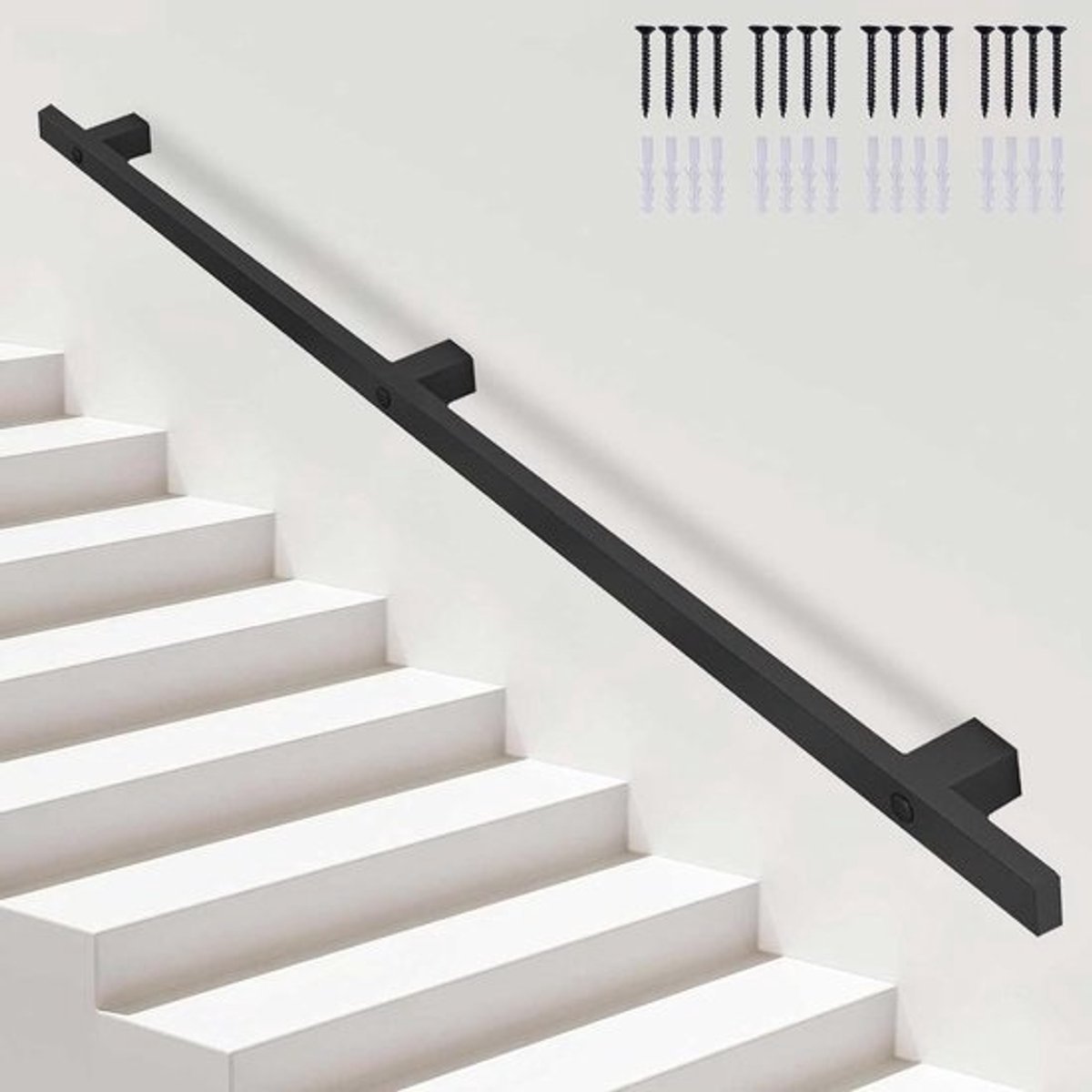 Metalen Trapleuning - Muursteun Leuning - Veilig Traplopen - Smeedijzeren Constructie - 600 cm - Zwart