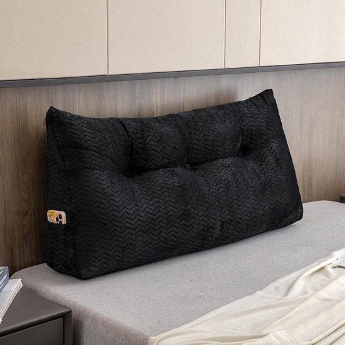 Hoofdbord Kussen - Wig Kussen Bed - Lezen in Bed - Ergonomisch Ontwerp - 100x20x50 cm - Zwart