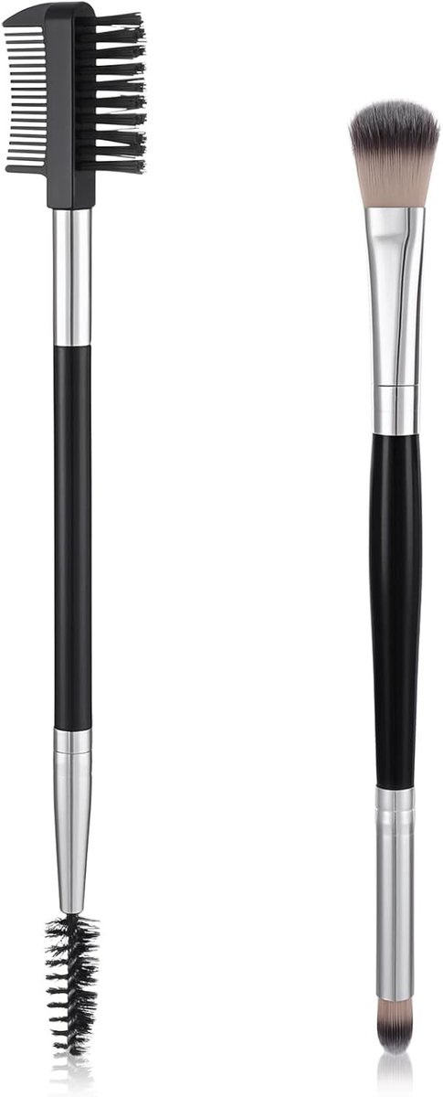 Set van 2 Dubbelzijdige Wimpers en Wenkbrauw Tools, Professionele Kam voor Wimper Scheiding en Wenkbrauw Reinigingsset voor Nauwkeurige Verzorging en Mascara Verwijdering