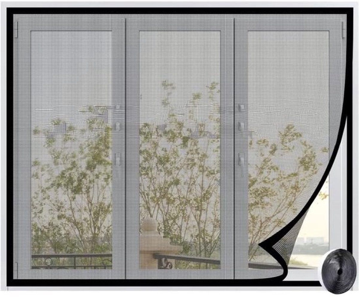 Raamscherm Glasvezel - Horrengaas Raam - Insecten Buiten Houden - Zelfklevend Klittenband - 120x105cm - Zwart