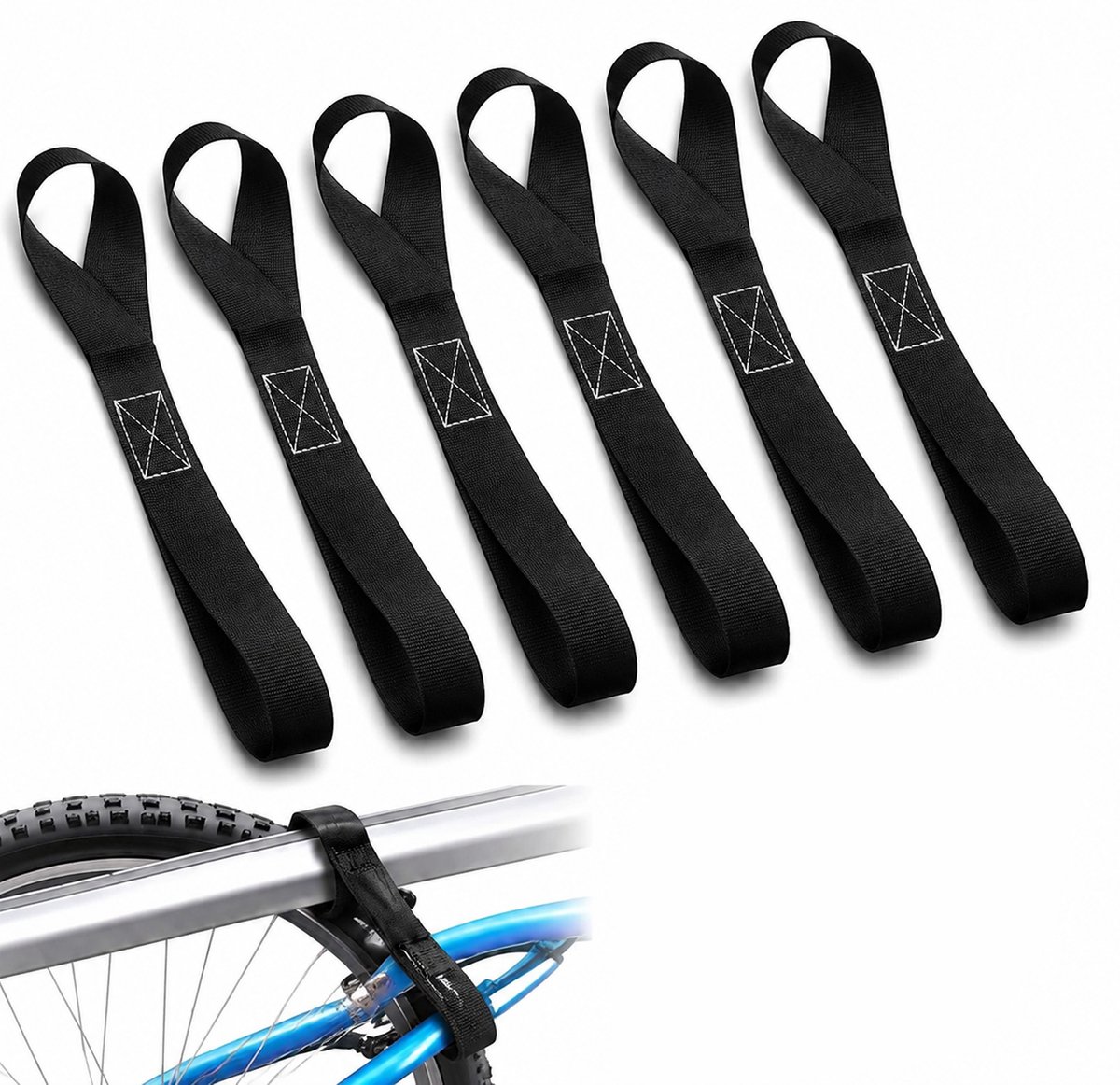 Kaiyaya - set van 6 8-vormige spanlussen - 20 x 2,5 cm - zwart polyester - stevig en scheurvast - voor motor, fiets, transport en verhuizing