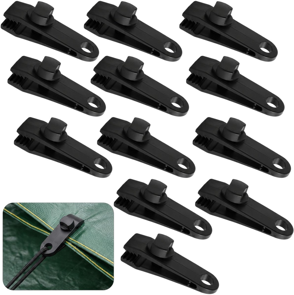 Set van 12 Zeilspanners - Kunststof - Zwart