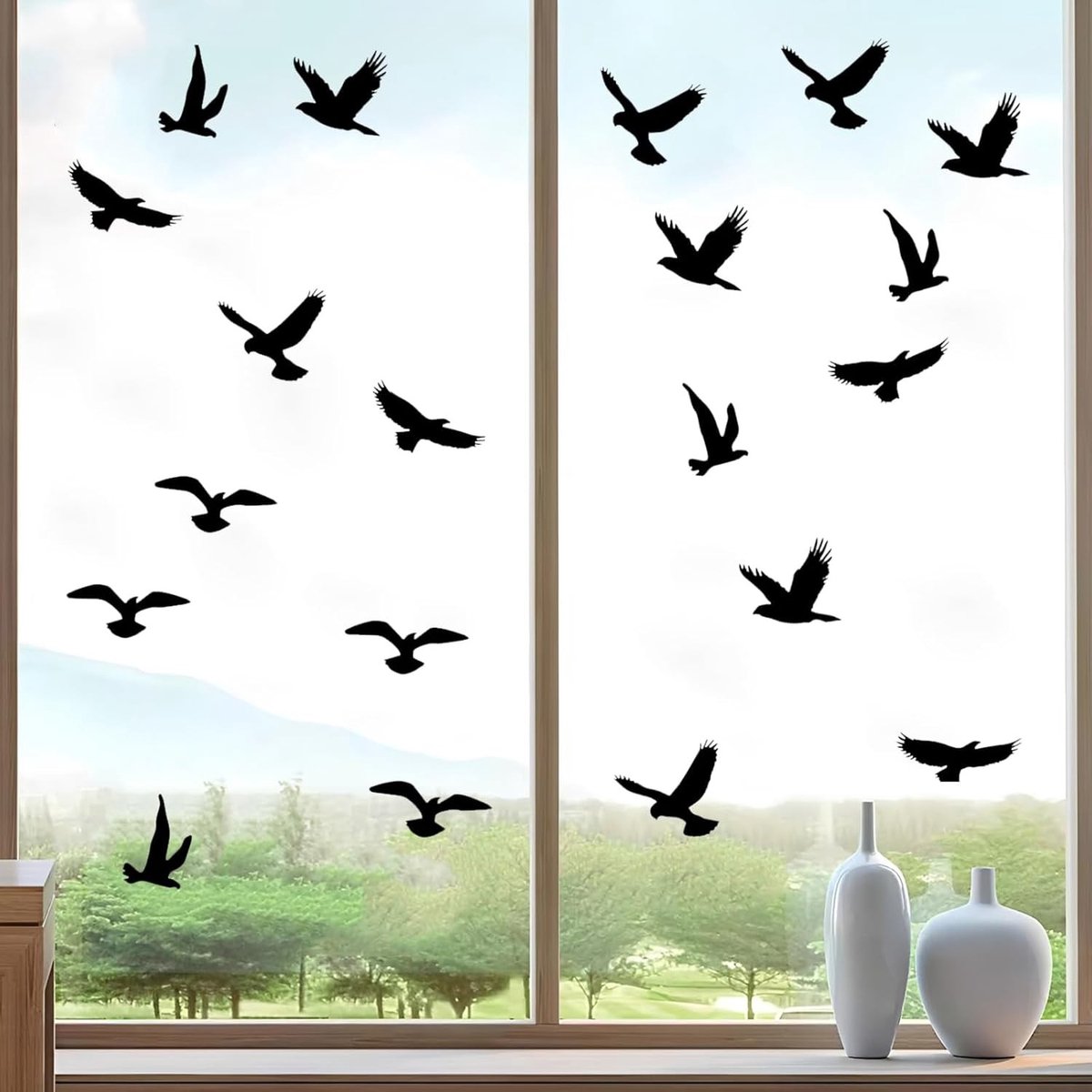 Effectieve Vogelbescherming Stickers voor Ramen, 4 Stuks Electrostatische Raamdecoratie, 28.5 x 21 cm, Anti-Collisie Stickers, Raam Stickers voor Vogels, Zwart, Veiligheid voor Vogels