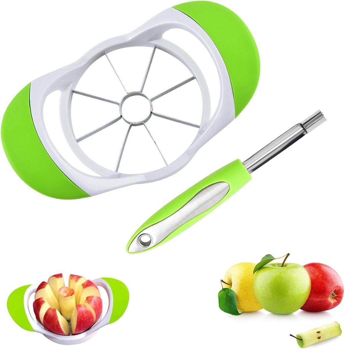 Set van 2 RVS Fruit Snijders en Kernverwijderaars voor Appels, Ideaal voor Keuken en Fruitbereiding, 17.5 x 10.5 cm