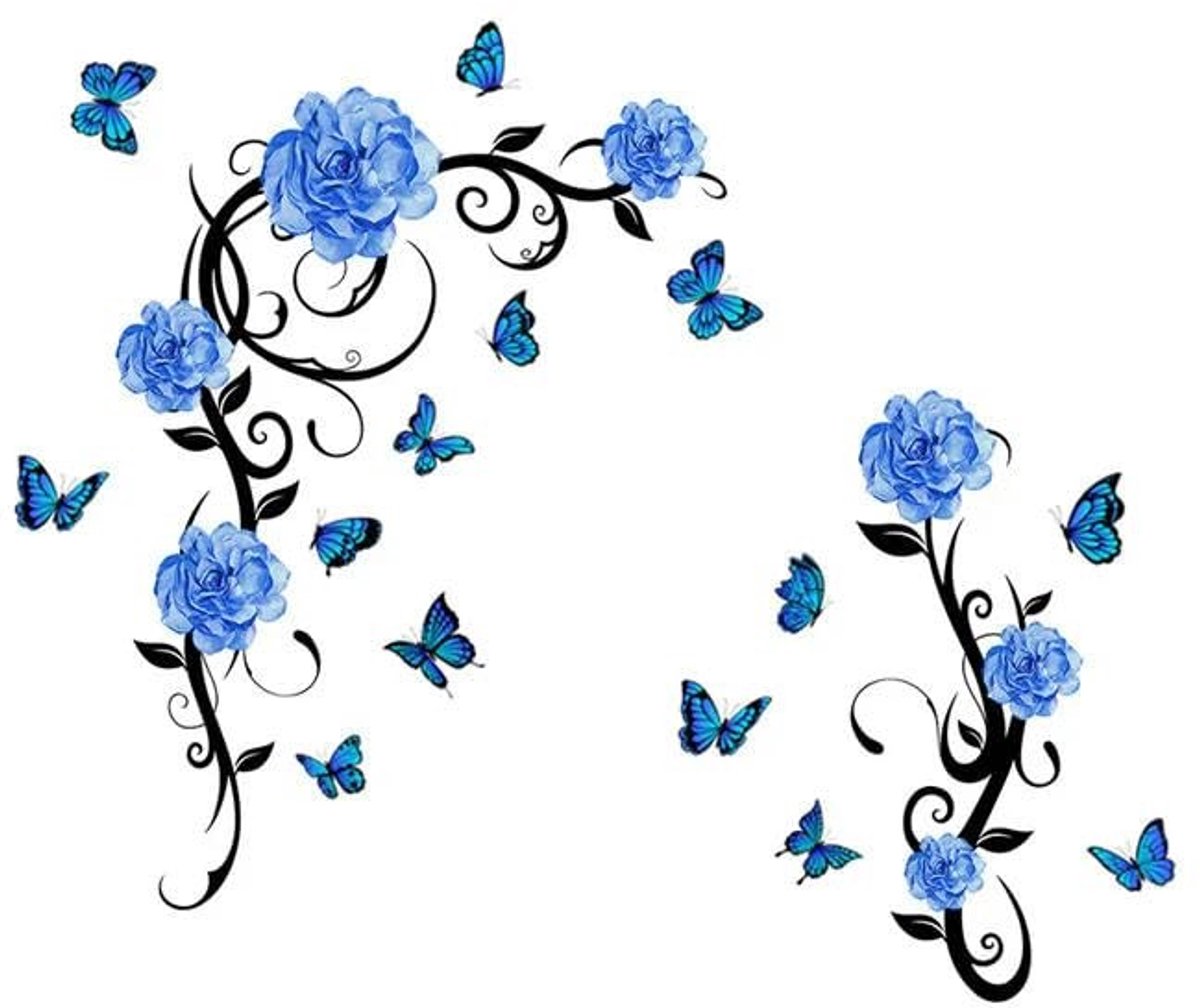 Vlinder Muursticker - Blauw Bloem Decoratie