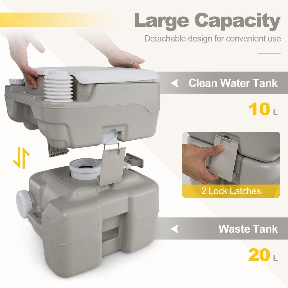 SureDeal® - Kamper - Draagbaar Toilet - Afvaltank Compacte Reis - Spoelpomp - Telescooptrechter Grijs - 41x35x42 cm - Grijs