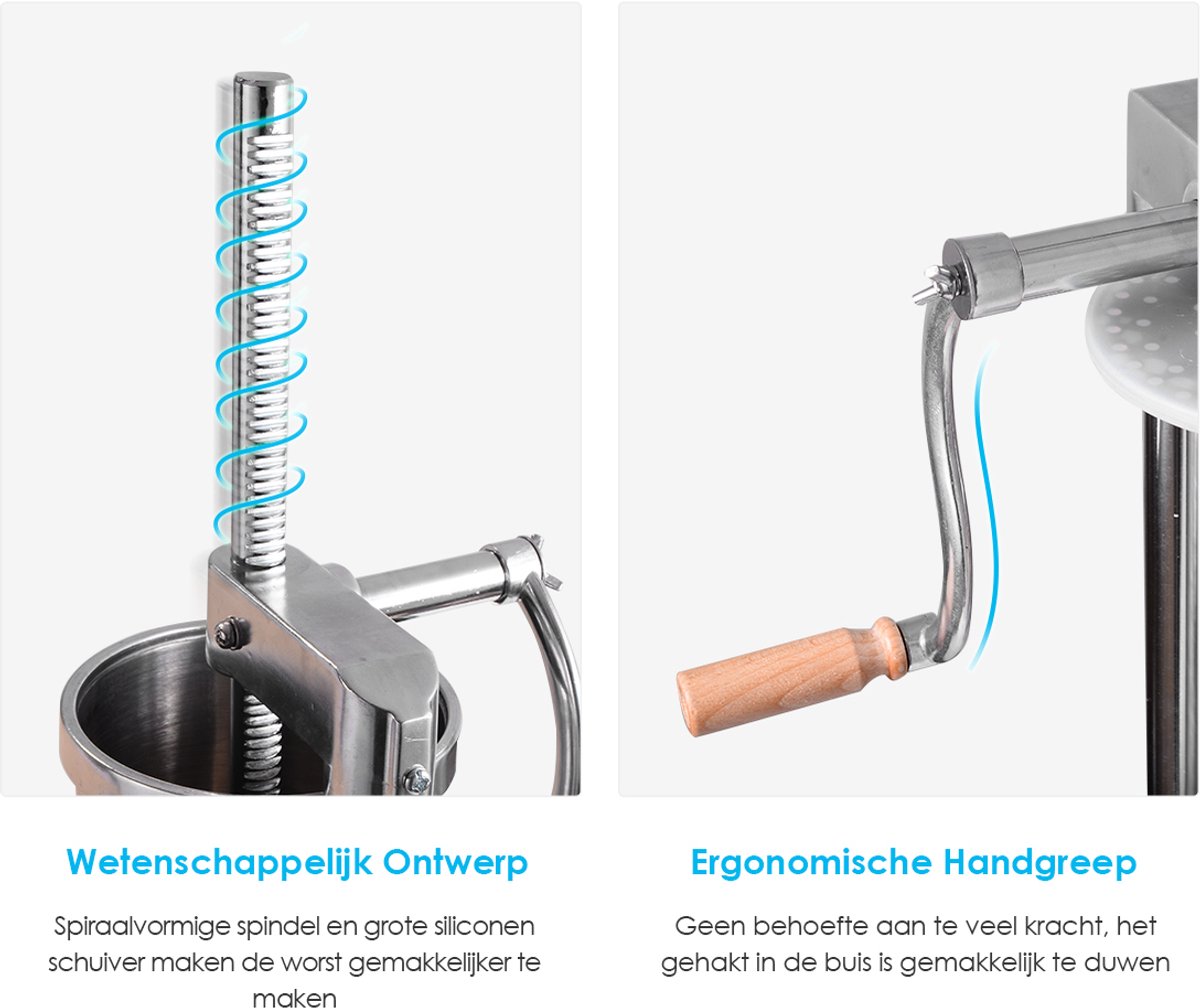 SureDeal® - Keukengerei - Worstenvuller Manuele Roestvrijstalen - Tafelklem Worstenspuit - Vul Buizen - Zilver