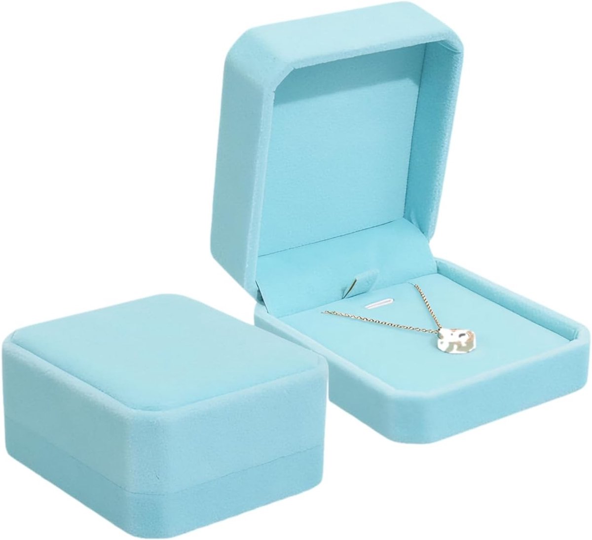 Flanellen Ringdoos in Vierkante Vorm, Luxe Velours Doos voor Verlovingsring en Trouwring, Ideaal voor Huwelijksaanzoek, 7 x 8.5 x 3.8 cm