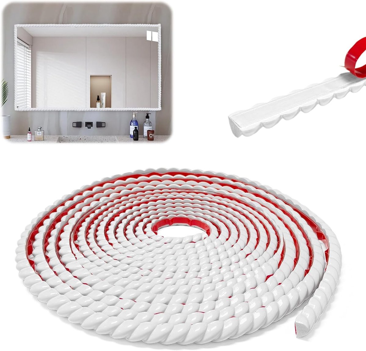 Zelfklevende Decoratieve Moulding van PVC - 3D Parelvormige Wandstrips voor Spiegel, Plafond en Meubelrand - Wit, 10 mm x 6 m, Perfect voor Interieurdecoratie en Verbetering