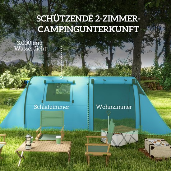 Kampeertent voor 3-4 personen-stabiel-waterdicht-familietent met slaap-/woonkamer-3000 mm waterkolom-hemelsblauw — afbeelding 5