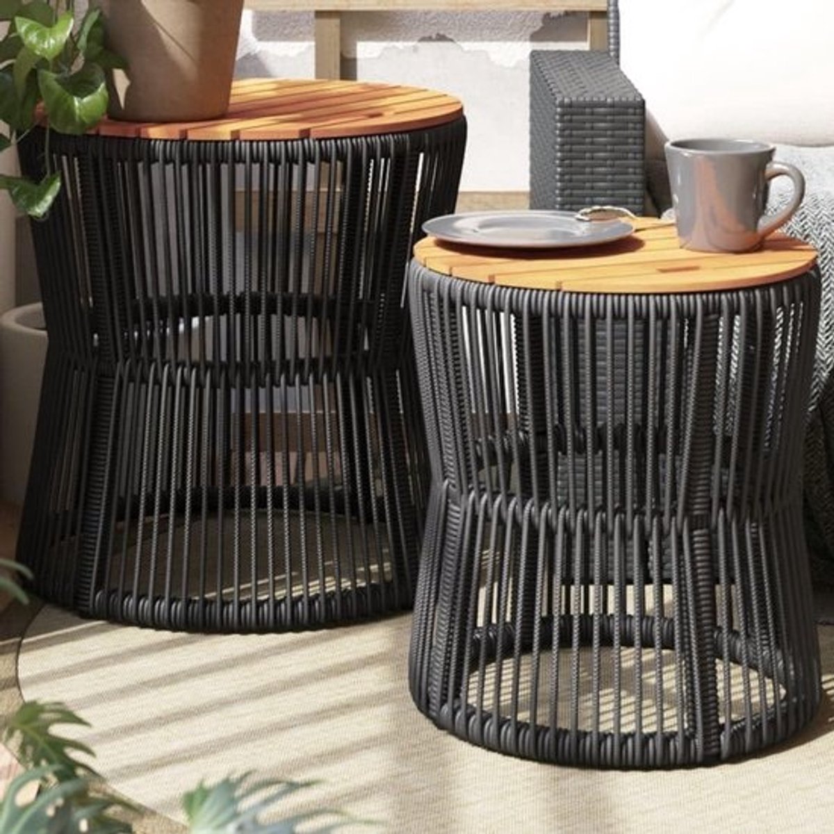 Tuin bijzettafels - Kleine tuintafels - Buiten genieten - Ruimtebesparend opbergbaar - 50 x 50 cm - Zwart