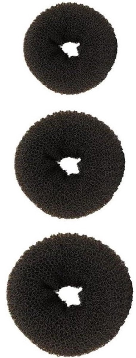 Donut Bun Maker Set - Haar Pâtissier - Haar Stijlen - Drie Maten - 9-6 cm - Zwart