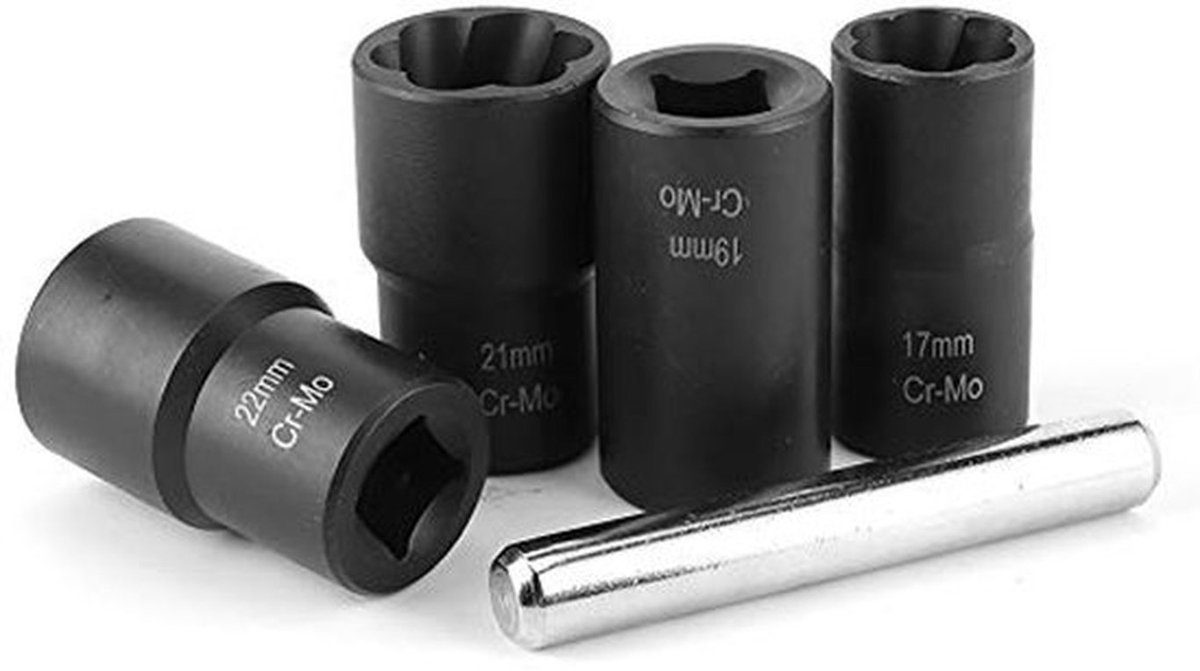 5 stuks / Set moer Lock Remover beschadigd 1/2 in Drive Size Twist Socket Straight Bar Set