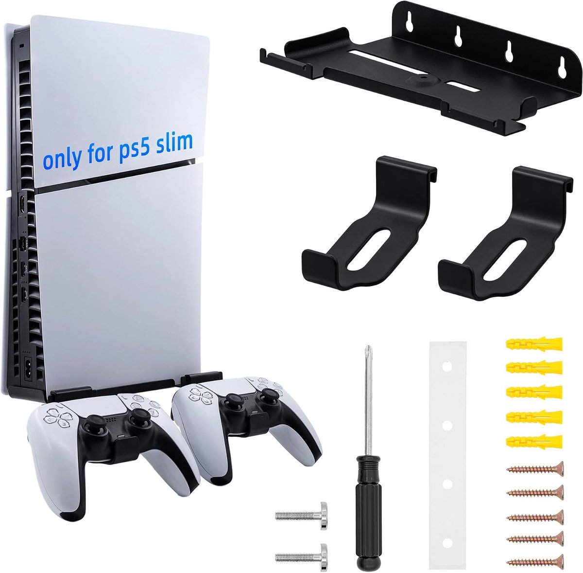 Wandhouder Staal met 2 Controllerhaken - Geschikt voor PS5 Slim