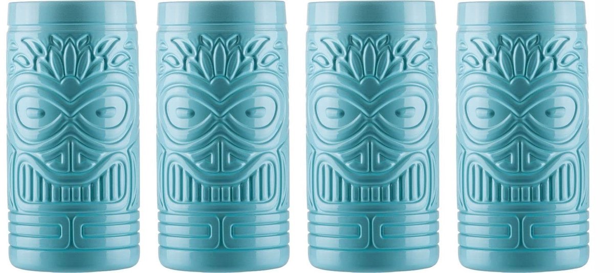 Tiki Cocktail Glas - Set van 4 - 590 ml - Blauwe Cilindrische Mokken