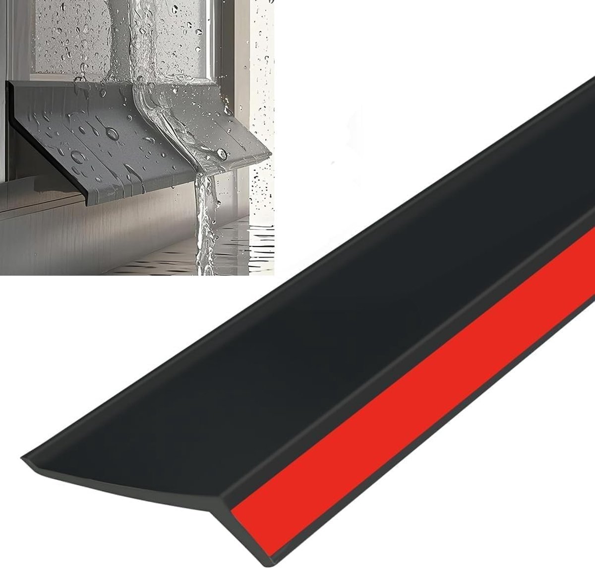 Zelfklevende rubberen regenbeschermstrip - 5 meter - Zwart