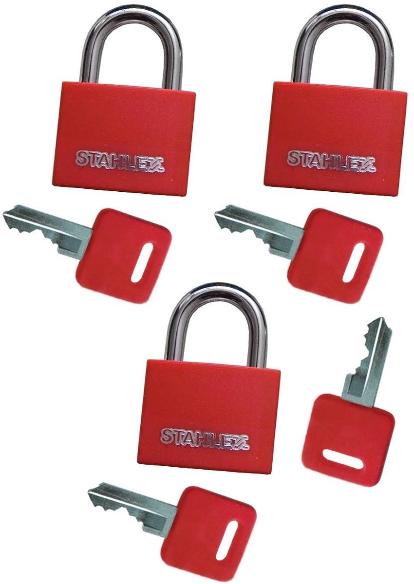 Set van 3 Hangsloten - Rood - Inclusief 4 Sleutels
