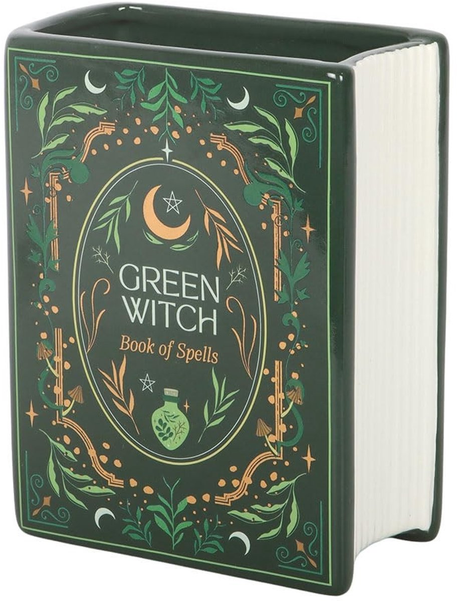 Keramische Vaasje met Grimoire Motief - Groene Toverkunst
