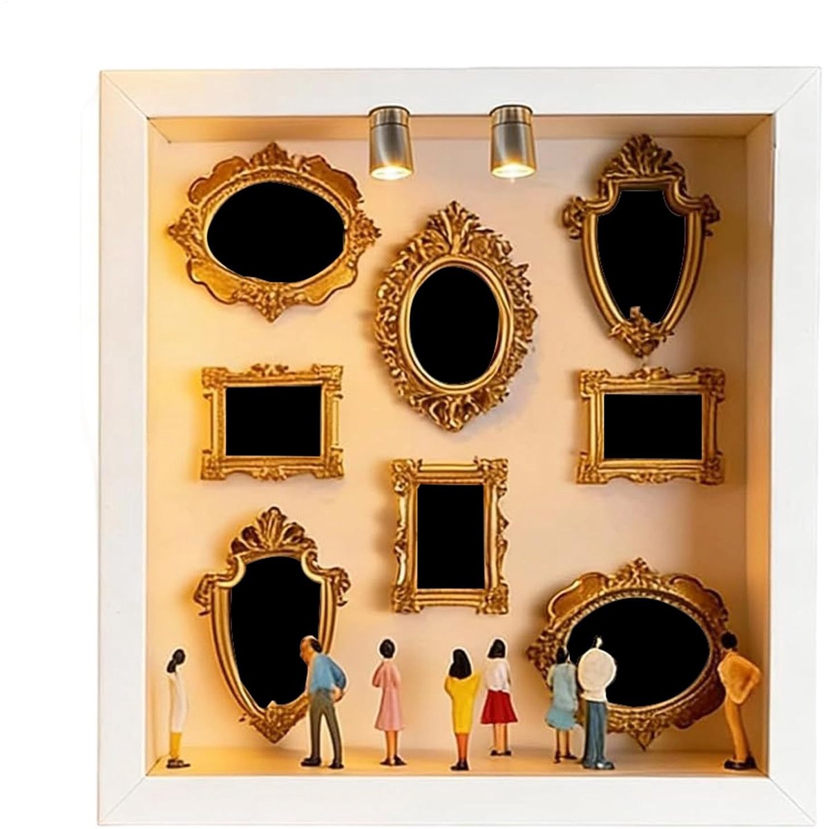 Mini Museum Display - Houten Plank met 3D Fotolijst en Figuren