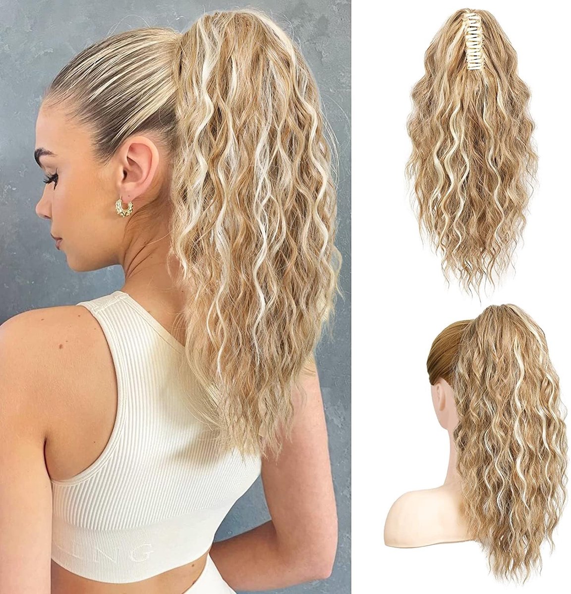 Ponytail Hairpiece Extensions - 18 Inch Lang Krullend Blond