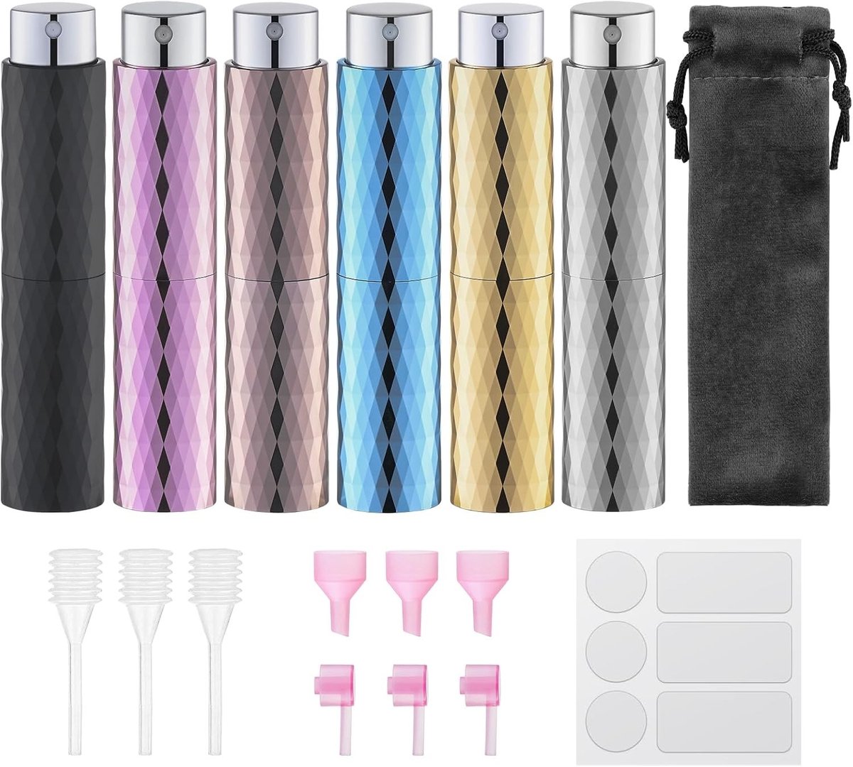 Vulbare Reist parfumfles - Mini cologne spray atomizer - 10ml set van 6 - Handige geurdispenser voor dames en heren - Perfect voor op reis