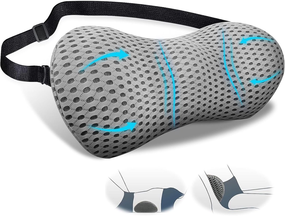 Ergonomisch Lendenkussen van Geheugenfoam voor Auto, Bureaustoel, Bed en Bank - Ondersteuning voor Rugpijn en Comfortabele Zitervaring (Grijs)