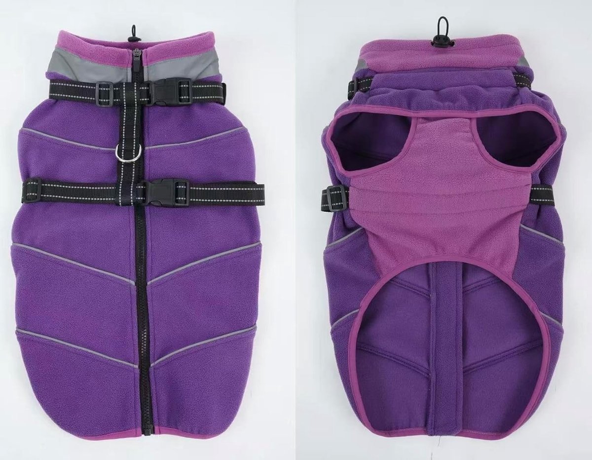 Hondentrui voor grote honden van fleece, winterjas en pyjama voor binnen en buiten, paars, 2XL, comfortabel en warm