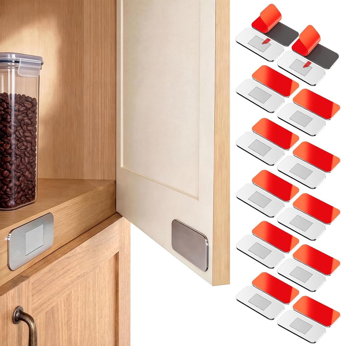 Ultra-dunne magnetische sluitingen voor kastdeuren - 12 stuks, sterke hechting, schroefvrije ladesloten voor keukens, motorhomes en kasten, 20 x 40 mm