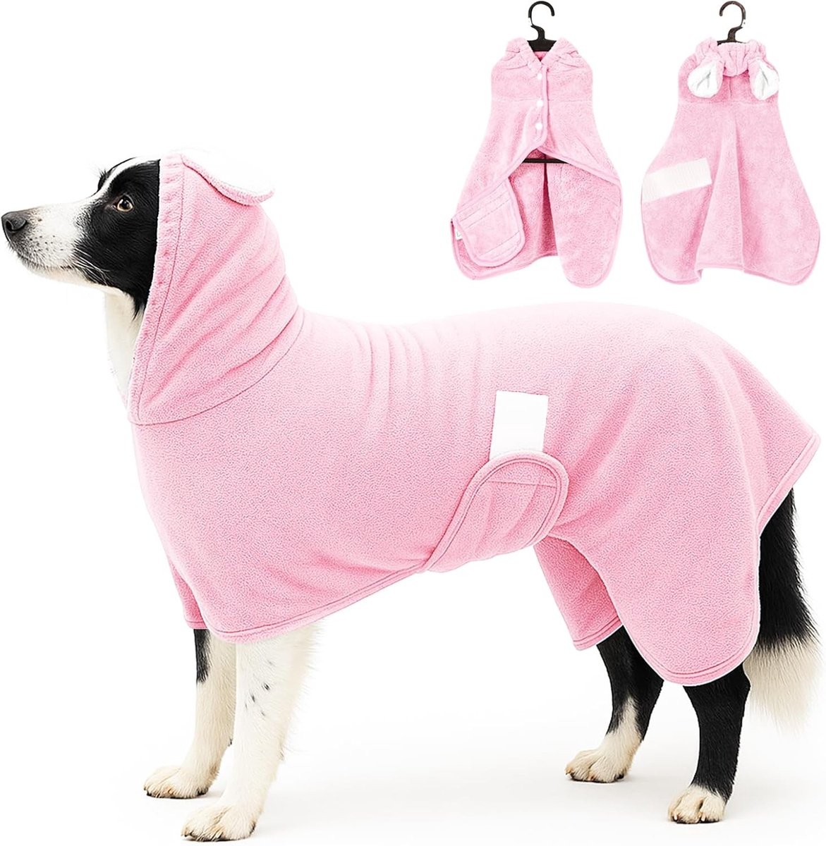 Super Absorberende Dierenbadjas voor Honden en Katten met Capuchon en Verstelbare Halsband - Ideaal voor Kleine tot Grote Huisdieren (Roze, L)