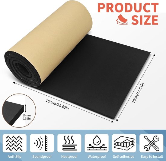 Zelfklevende Foam Mat 150 cm x 30 cm x 1 cm voor Geluidisolatie, Warmte-isolatie en Vochtbescherming in Auto en Woonkamer — afbeelding 5