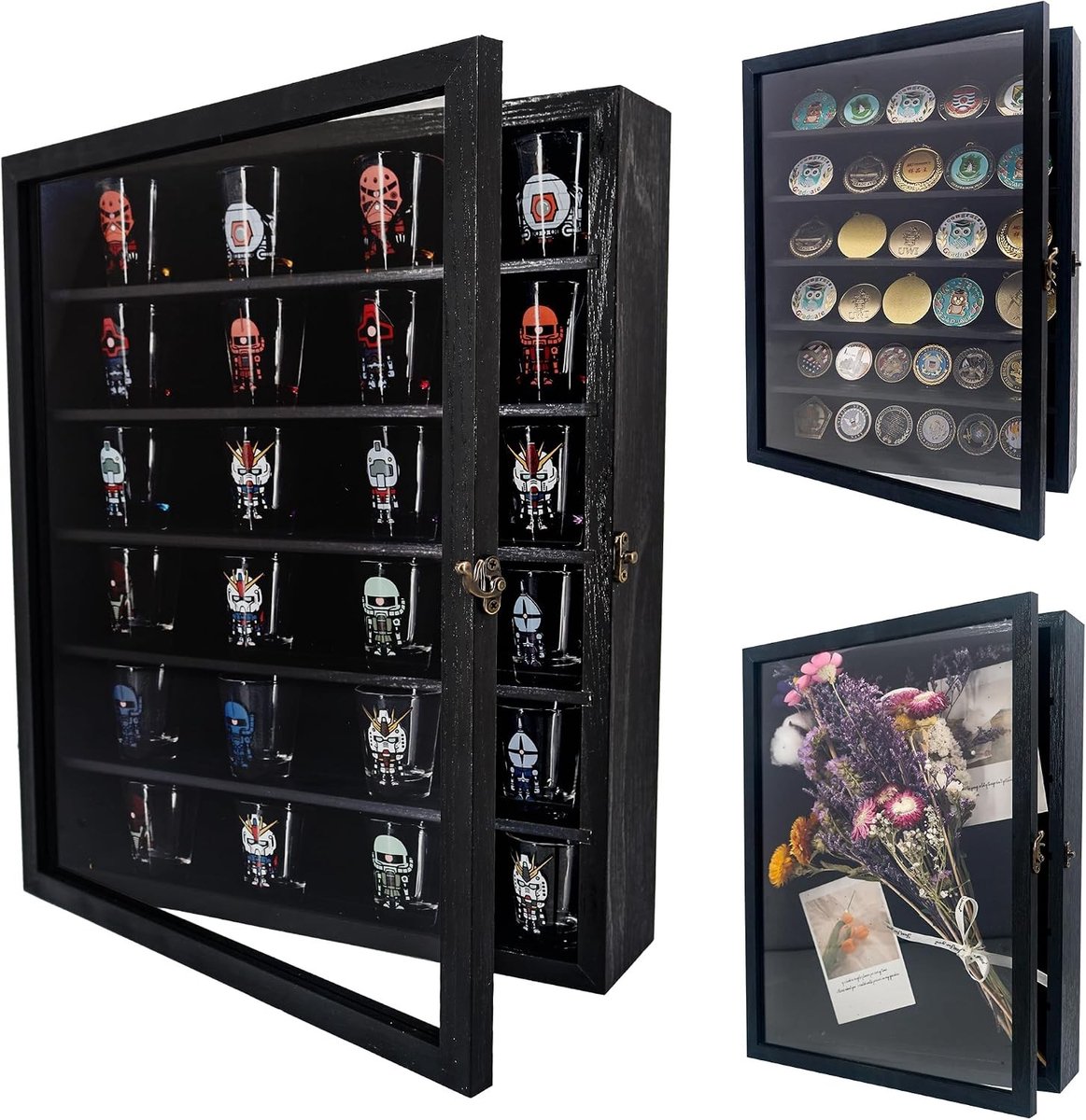 Diepe Schaduwdoos met Verwijderbare Planken, Perfecte Display Case voor Verzamelobjecten, Herinneringen, Muntstukken en Medailles, Zwart, 30x40cm