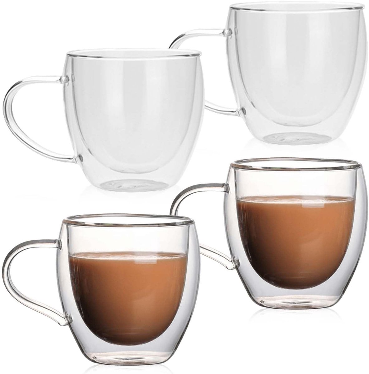Set van 4 Dubbelwandige Koffieglaasjes - 250 ml - Met Handvat