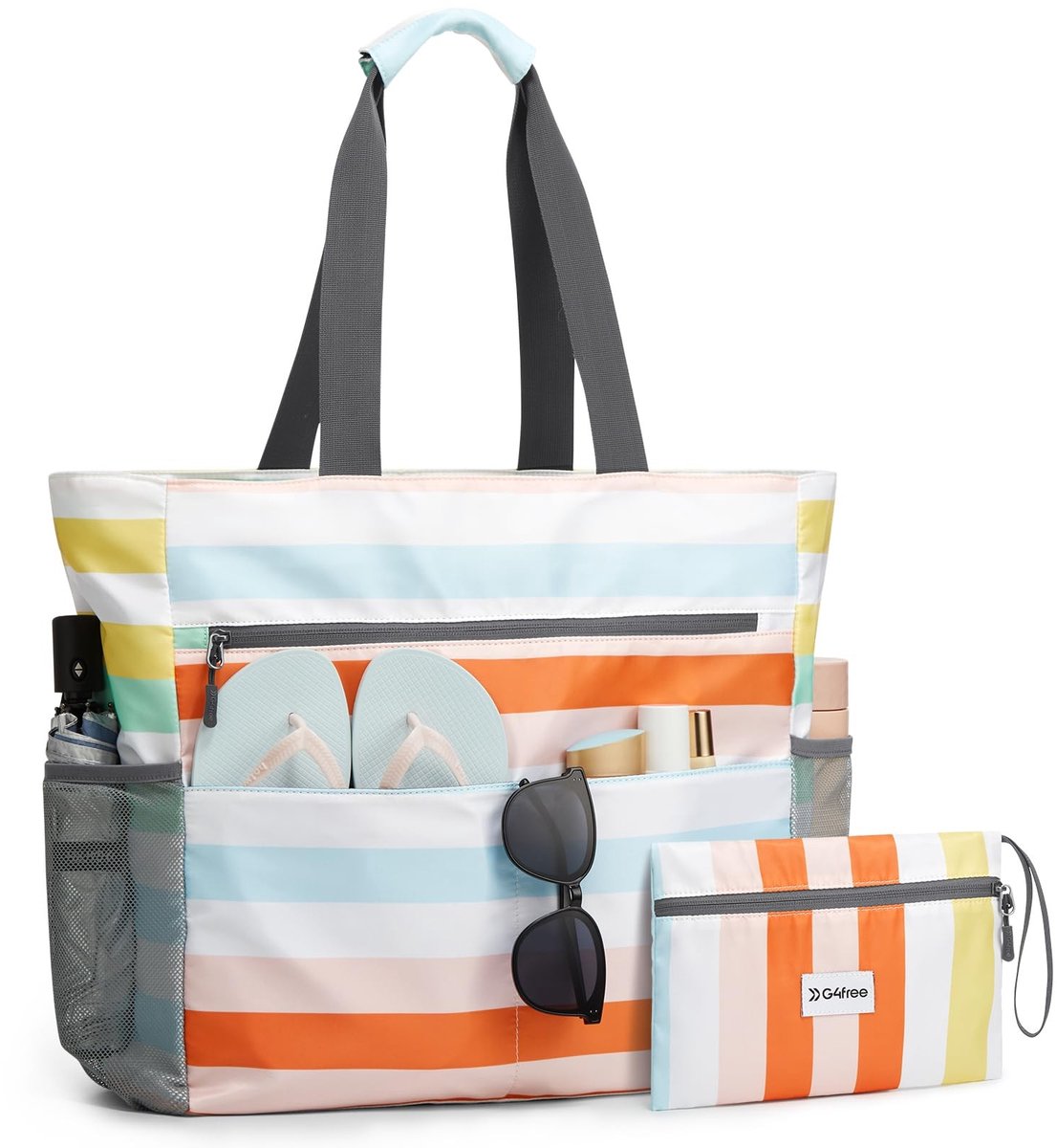 Vouwbare Strandtas - Waterdicht en Zandbestendig - Navy Blauw Gestreept - 35L