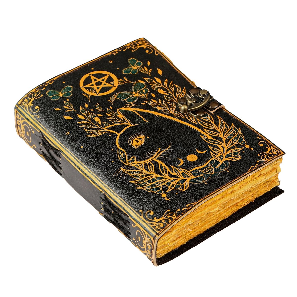 Wicca Notitieboekje - Kat Print - Vintage Leer - 7 x 5 Inch