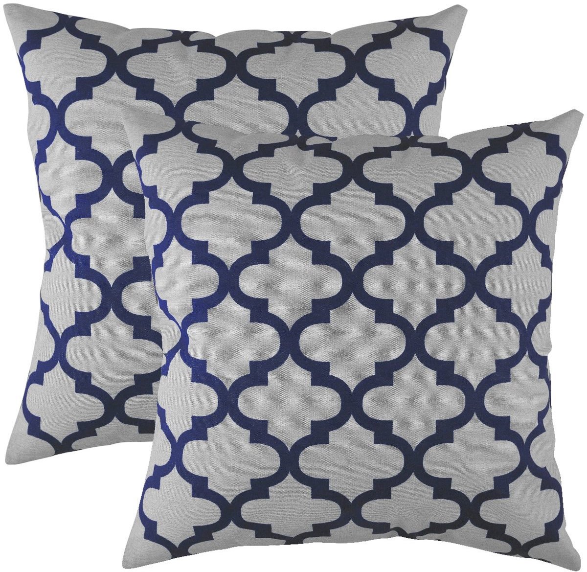 Kussenhoezen van Katoen - 45 x 45 cm - Grijs en Marineblauw - 2 Stuks