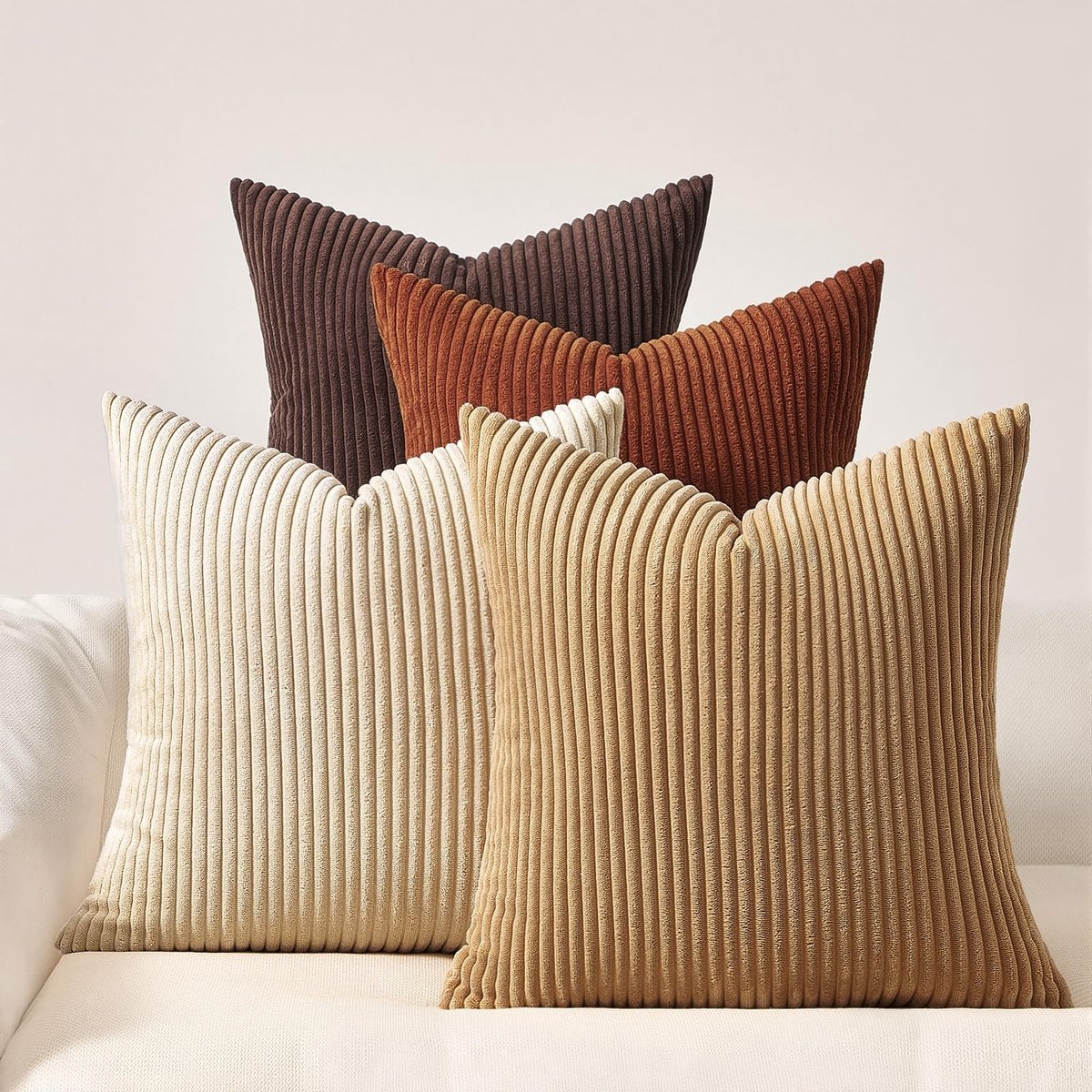 Set van 4 Kussenhoezen - Corduroy - 40 x 40 cm - Beige Bruin