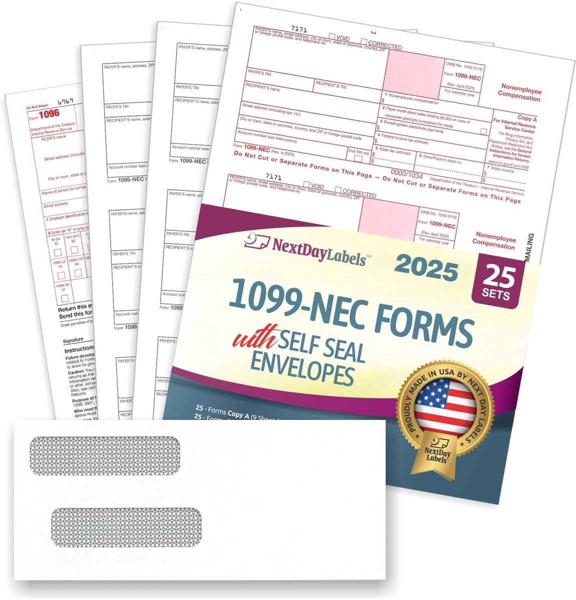 1099-NEC Formulieren - 4-delige set met 25 enveloppen
