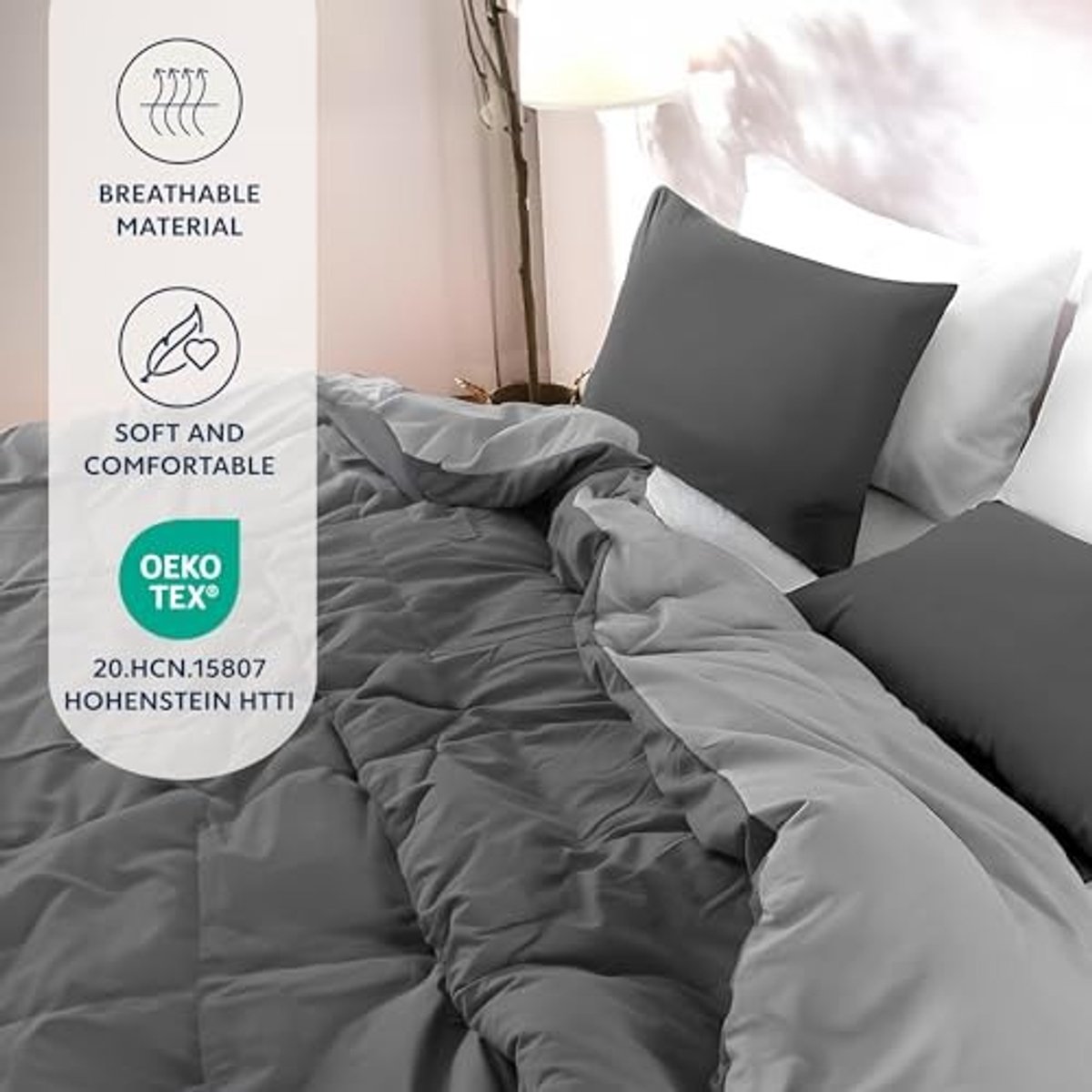 Duvet Cover Set 260x240 cm met 2 Kussenslopen - Donkergrijs