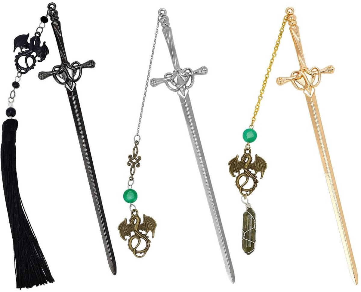 Dragon Sword Shape Metal Bookmarks - 3 Stuks met Tassels