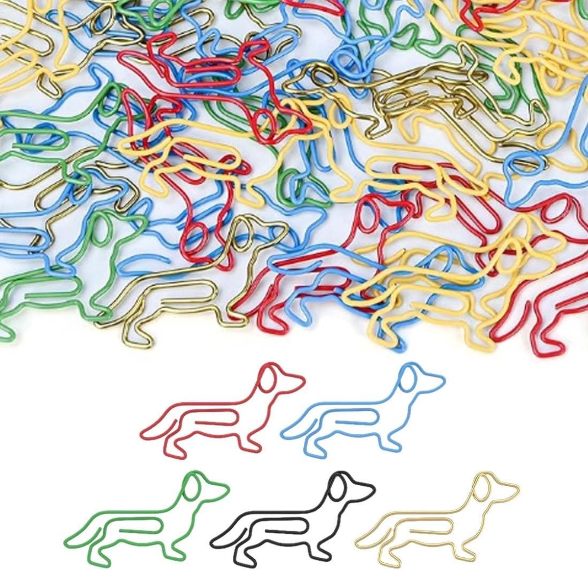 50 Stuks Teckel Clips voor Papier in 5 Kleuren - Rode, Groene, Zwarte, Gouden en Blauwe Honden Bookmark voor Kantoor en School, Perfect Cadeau Idee