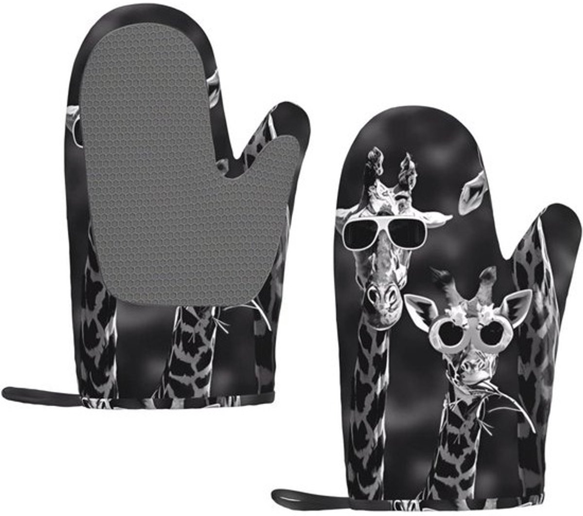 Giraffe Ovenwanten - Keukenhandschoenen Hittebestendig - Keuken Bescherming - Antislip Siliconen - 28 x 18 cm - Zwart