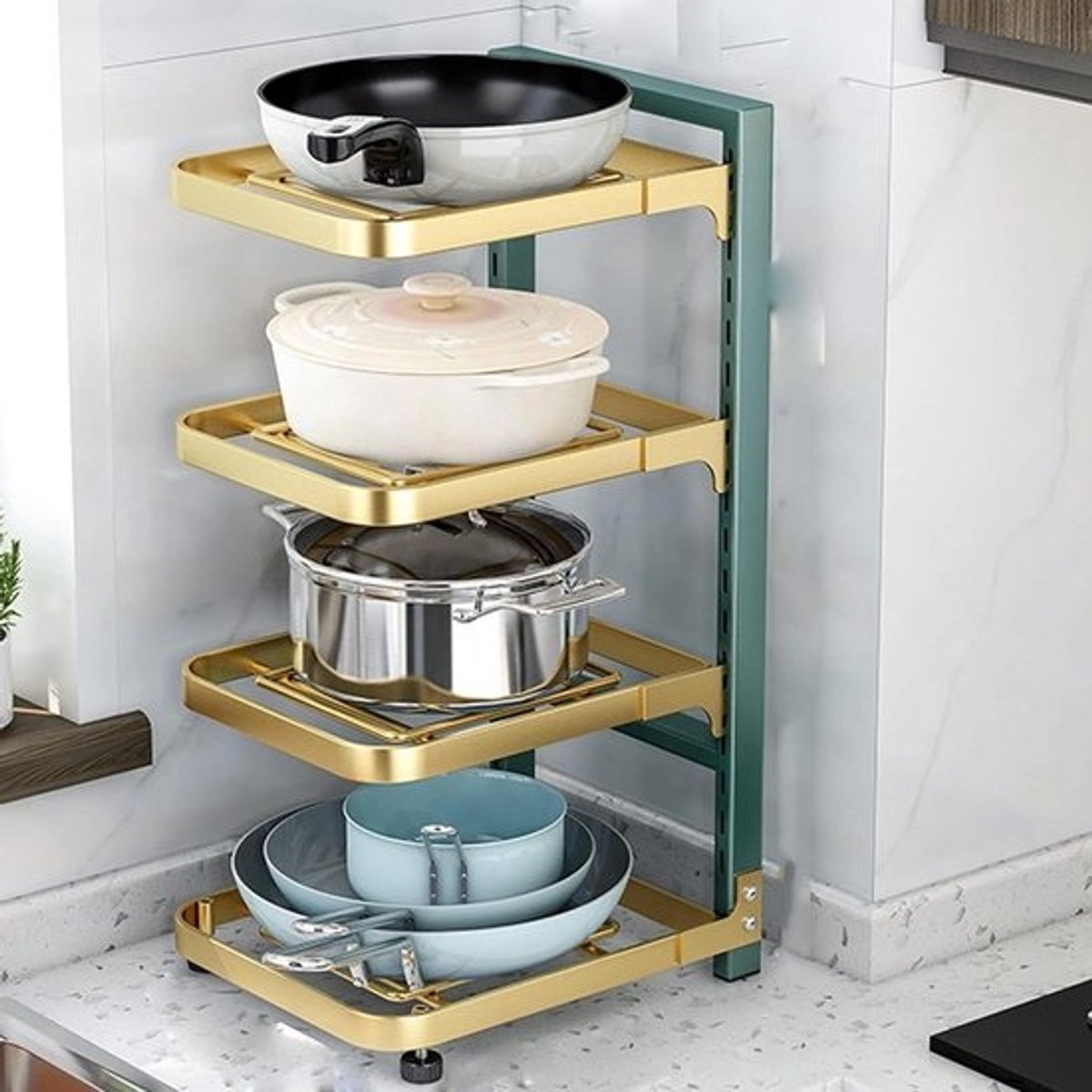 Opbergrek Ondergootsteen - Keuken Organizer - Keuken Opbergen - In Hoogte Verstelbaar - 4 Verdiepingen - Goud