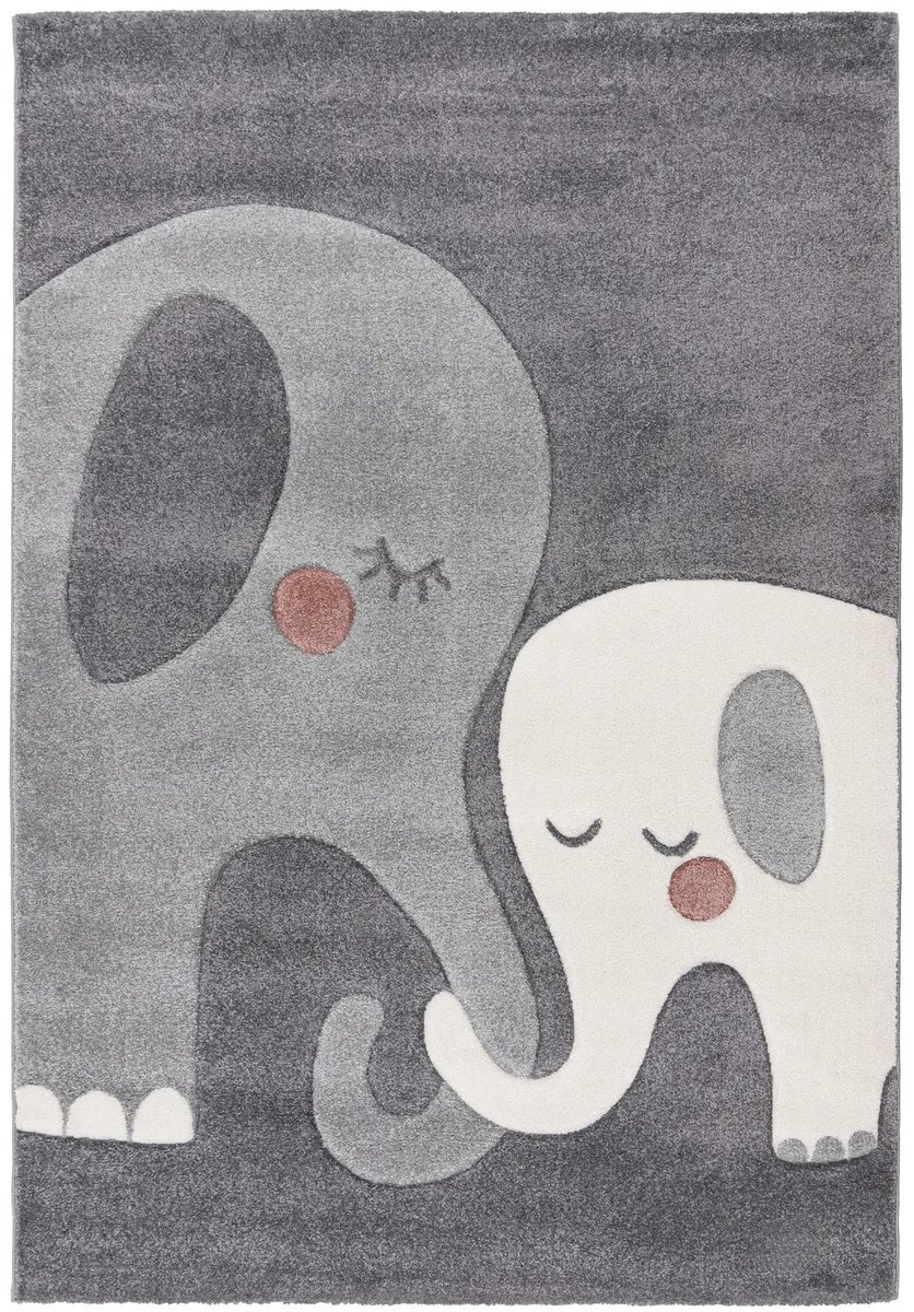 Dutch XXL Kindervloerkleed | Tapijt | Happy | Olifanten | Zilver | 120x170 cm