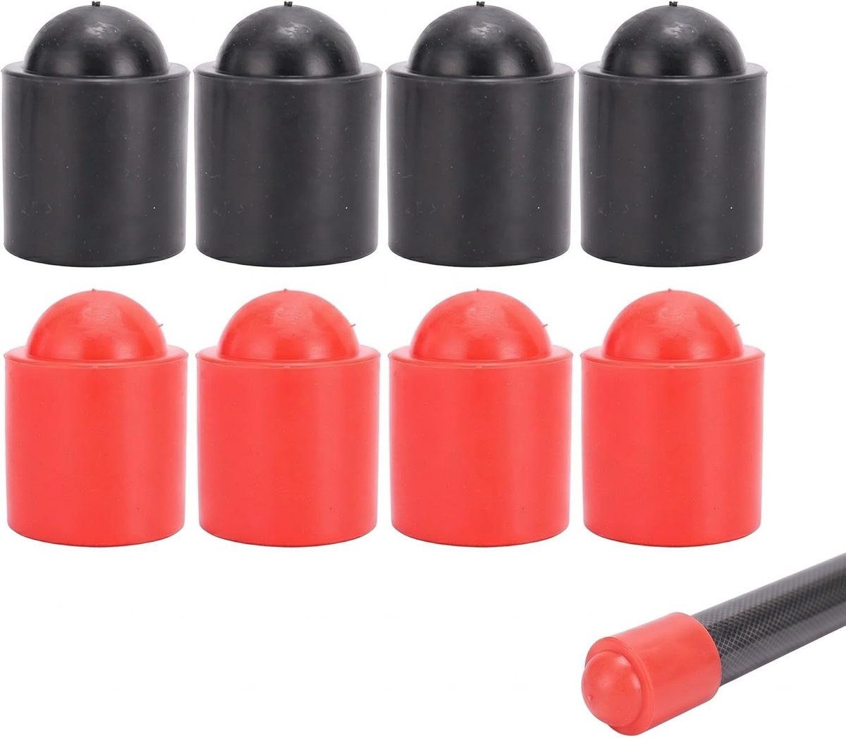 Set van 8 Billiard Cue Rubber Caps - Beschermende Hoofdjes voor Biljartstokken, Pool en Snooker Accessoires (4 Zwart + 4 Rood)