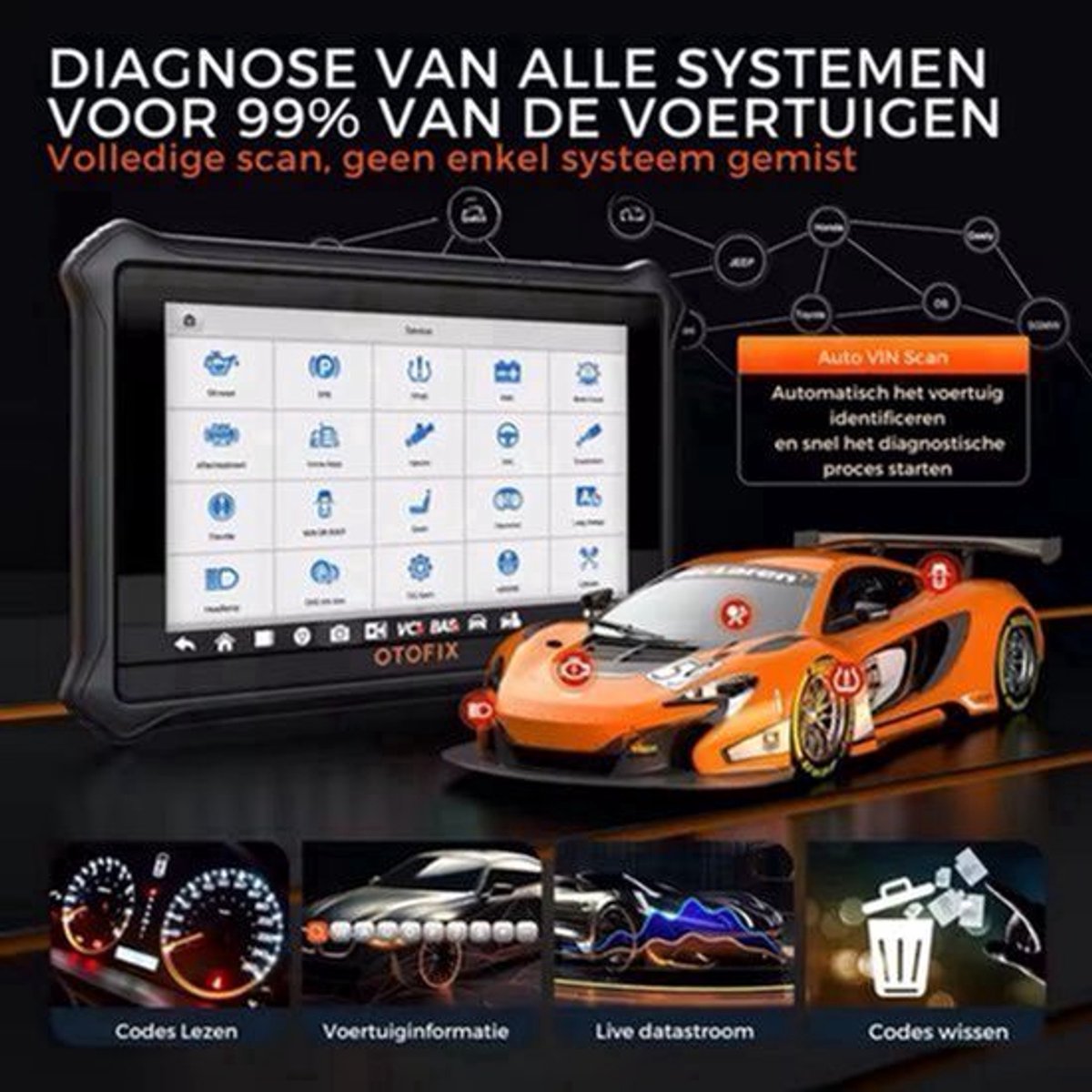 OBD2 Scanner - Diagnosecomputer - Storing Verwijderen - Uitleesapparatuur Auto - Diagnose Auto - Autodiagnosetool - Volledige systeemdiagnose - Globale Versie - Zwart