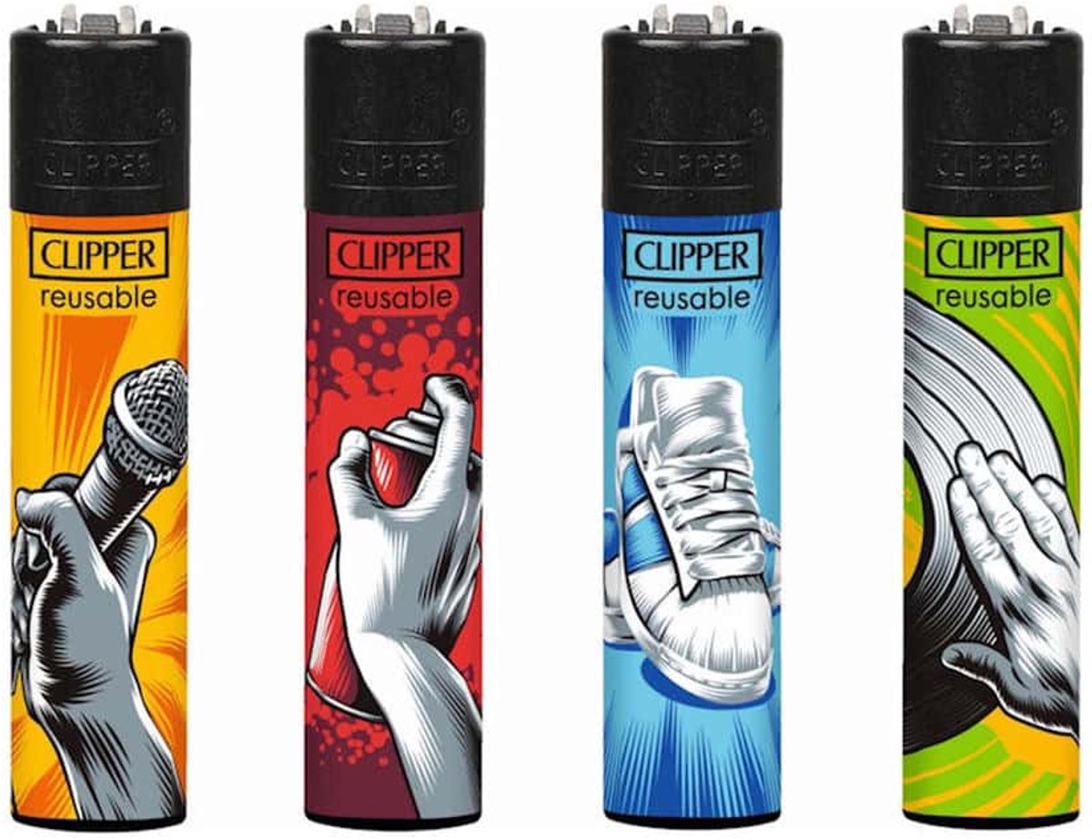Clipper Classic Large Aanstekers "Hip Hop Elements" (4 Stuks)