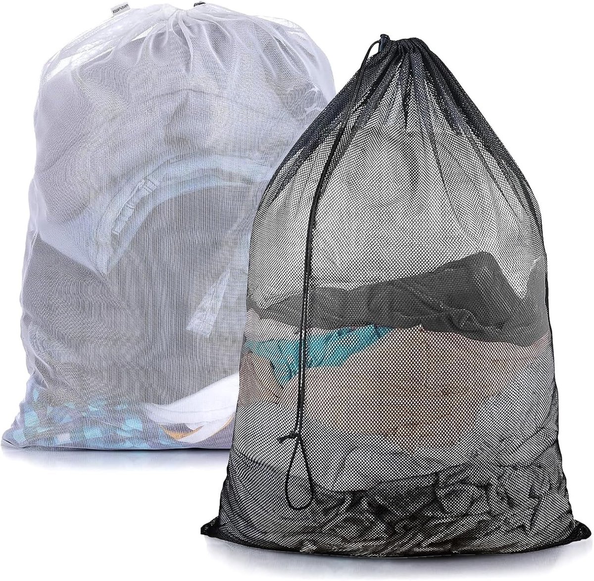 Set van 2 Wasnetten 60 x 90 cm, Grote Waszak met Trekkoord, Fijnmazige Waszakken voor Kleding, Beddengoed en Knuffels